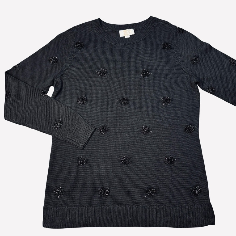 NWT New Jingle Belles by Kim Gravel Tinsel Dots Bateau Neck Black Sweater Size S - Picture 2 of 7